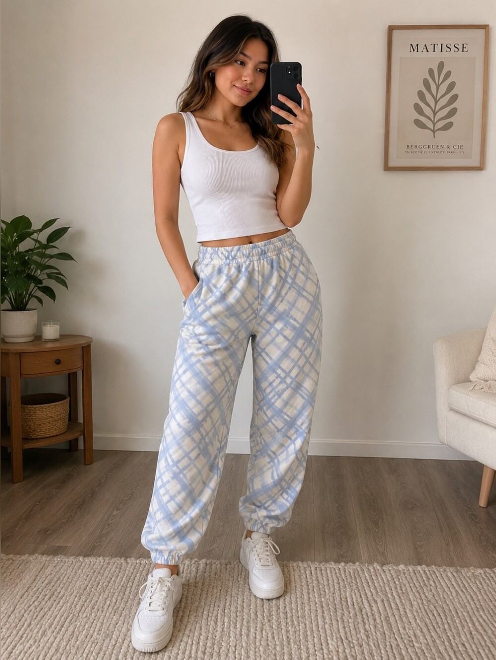 Lazypants White With Blue Pattern Size Medium (Oversized) Sweatpants